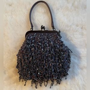 Nicole Miller gray beaded sequin evening bag